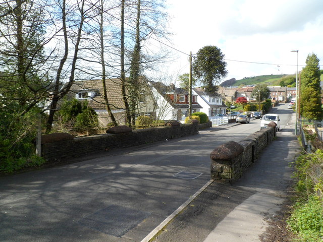 Aberfawr Road crosses Nant yr Aber bridge, Abertridwr