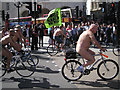 TQ2980 : World Naked Bike Ride hits Piccadilly Circus by Robin Stott