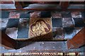 TQ9963 : St Mary, Luddenham - Tiles by John Salmon