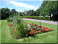 TQ3067 : Flower beds at the entrance to Croydon Cemetery by Marathon