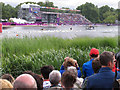 TQ2780 : Olympics triathlon Hyde Park - swimmers return past the grandstand by David Hawgood