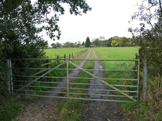 Gated track to farm buildings