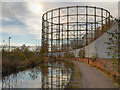 SJ8698 : Bradford Gasholder, Ashton Canal by David Dixon