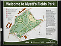 TQ3176 : Myatt's Fields Park welcome sign by Robin Stott