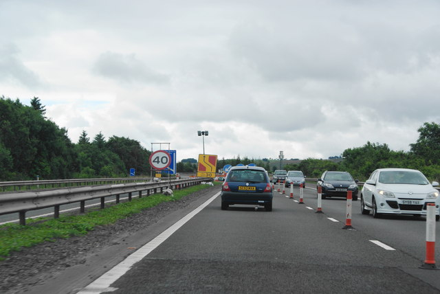 Getting near the end of the contraflow at Junction 9 of the M74