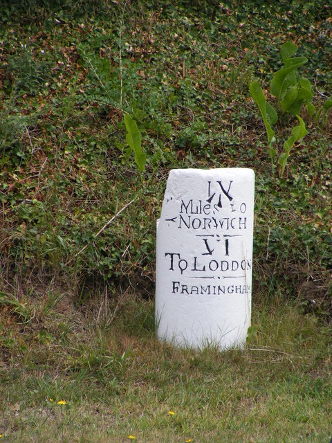 Milestone on the A146 Loddon Road