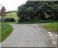 SO2073 : Warning of height restriction ahead near Llangynllo railway station by Jaggery