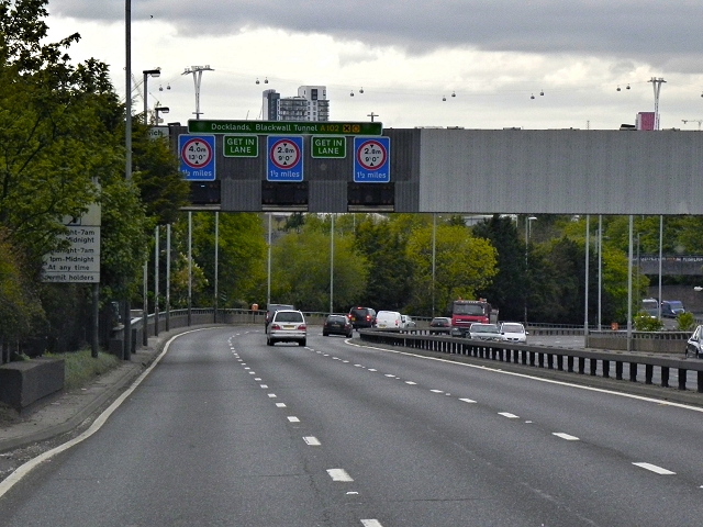 Overhead Sign Gantry over the A102 near Charlton