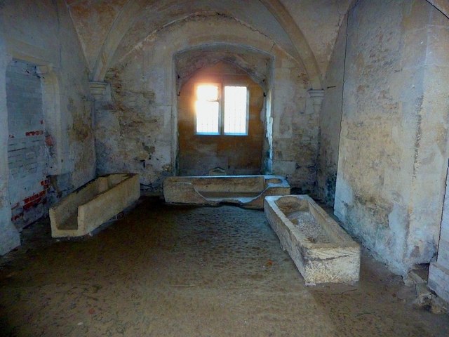 Stone coffins, Lacock Abbey