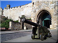 SK9771 : Cannon at the Castle by Des Blenkinsopp