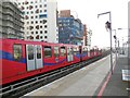 TQ3877 : DLR train at Greenwich station by Paul Gillett