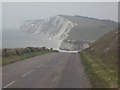 SZ3585 : Freshwater: the A3055 approaches Freshwater Bay by Chris Downer