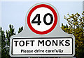 TM4294 : Toft Monks Village Name sign by Geographer