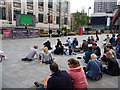 SK3587 : Sheffield: snooker watchers in Tudor Square by Chris Downer