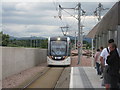 NT1573 : Tram arriving at Edinburgh Airport terminus by M J Richardson