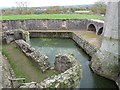 SO4108 : Raglan Castle - Western side of moat from bridge by Rob Farrow