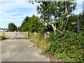 TL8527 : Footpath to Earls Colne Airfield Road & entrance to Marauder Field Cricket Ground by Geographer