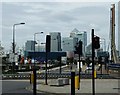 TQ4080 : Road junction and Canary Wharf towers by Rob Farrow