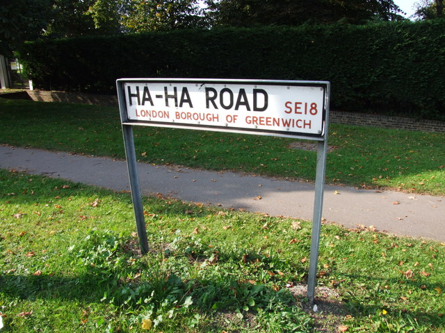 Street nameplate, Ha-Ha Road, Woolwich