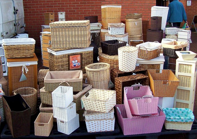 Basket work for sale at Bourne market, Lincolnshire