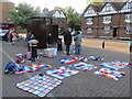 SP9211 : Preparing to Yarn Bomb the Bus Shelter in Tring's Church Square by Chris Reynolds