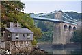 SH5571 : Menai Suspension Bridge from the Belgian Promenade by Oliver Mills