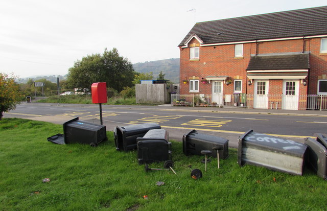 Dead wheelie bins in Talywain