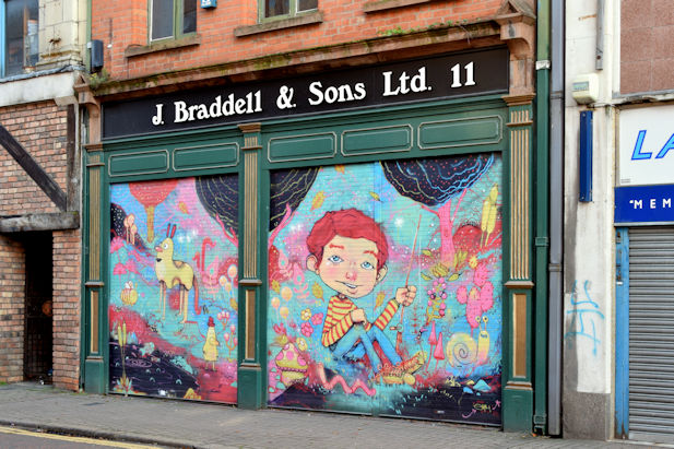 Decorated shutter door, North Street, Belfast (November 2015)