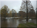 SD4985 : Flooded footpath, Levens Bridge by Karl and Ali