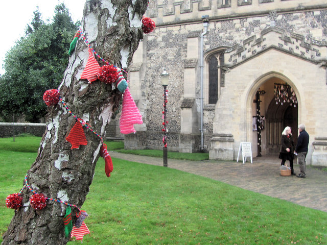 Yarn Bombing near South Porch of Tring Parish Church