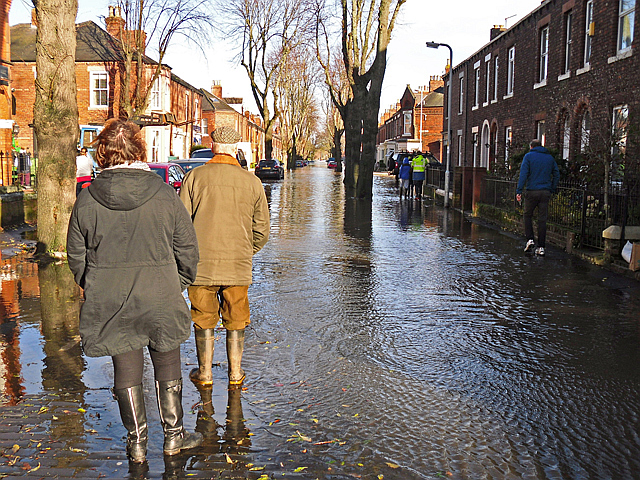 Watching the floodwater level in Broad Street