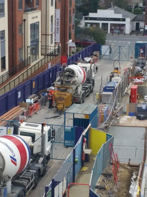 Filling the cement hopper, construction of Pembroke House, Camberley