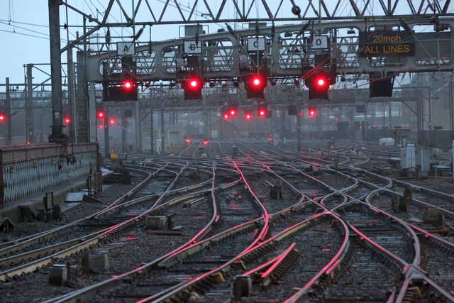 The railway tracks at the approach to Glasgow Central Train Station 