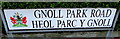 SS7597 : Bilingual name sign - Gnoll Park Road/Heol Parc y Gnoll, Neath by Jaggery