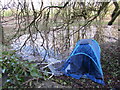 ST8893 : Tent and supermarket trolley at the western edge of Tetbury by Jaggery