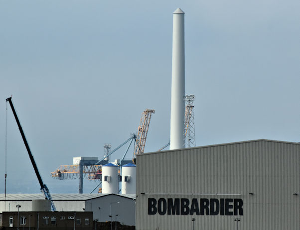 Wind turbine masts, Belfast harbour (June 2016)