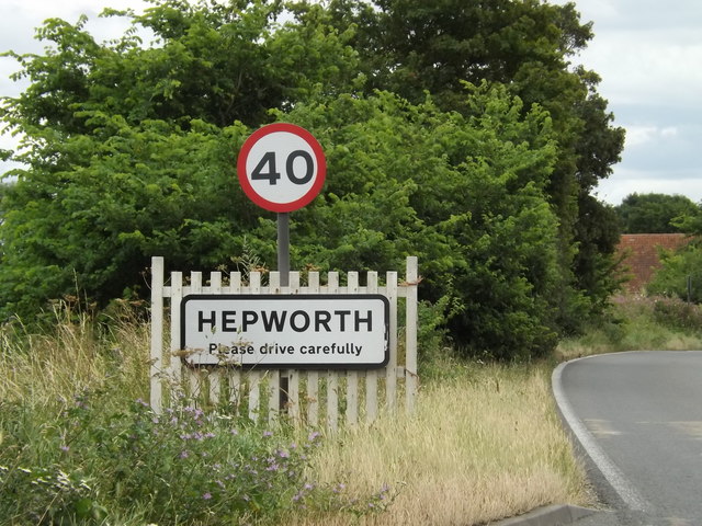 Hepworth Village Name sign on the A143 Bury Road