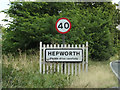 TL9874 : Hepworth Village Name sign on the A143 Bury Road by Geographer