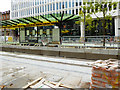 SJ8397 : St Peter's Square Tram Station Construction, Late August 2016 by David Dixon