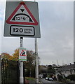 ST1368 : Two warning signs, Little Moors Hill, Cadoxton, Barry  by Jaggery