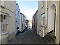 ST5393 : Down a medieval cobbled street in Chepstow by Jaggery