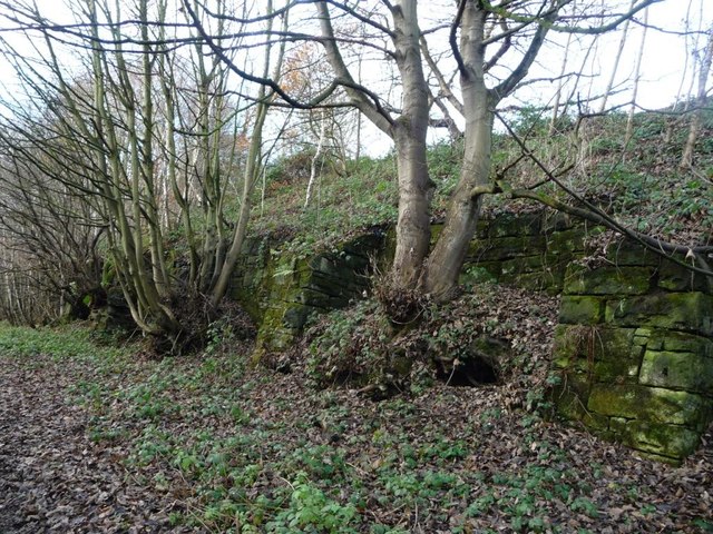 Retaining wall, alongside the former Worsbrough railway