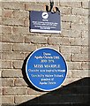 SJ9689 : Blue plaque at Marple Station by Gerald England