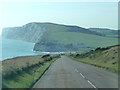 SZ3585 : Military Road A3055 descent into Freshwater Bay by Chris Gunns