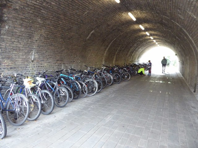 Bicycles in an underpass