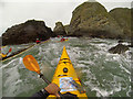 SH2081 : Sea stacks below Ellin's Tower by Andy Waddington