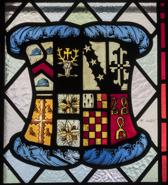 Heraldic Stained glass window, St Mary's church, Ayston