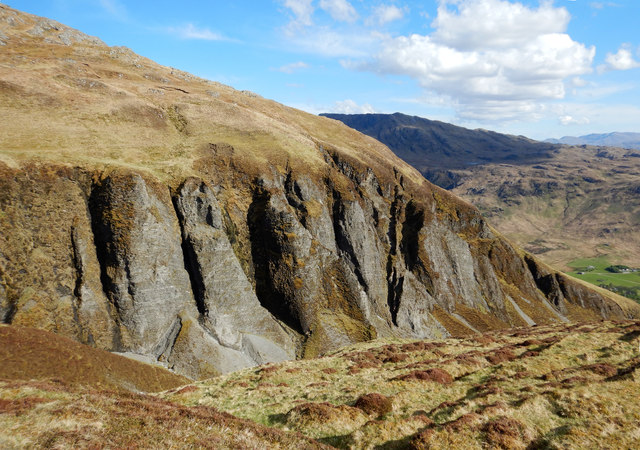 The craggy east bank of Slochd a' Mhogha