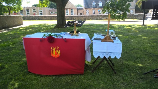 Altar for outdoor communion service at St. Benedict's, Glinton