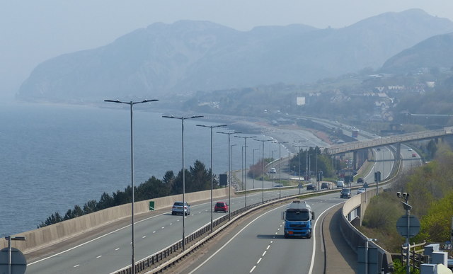 The A55 North Wales Expressway at Penmaenmawr